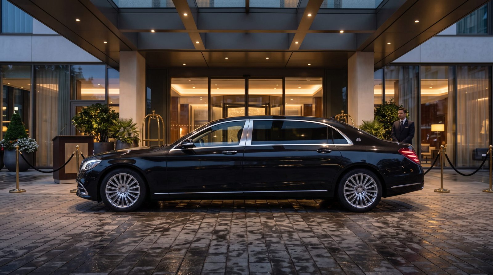 Luxury sedan under a canopy for weddings and special events